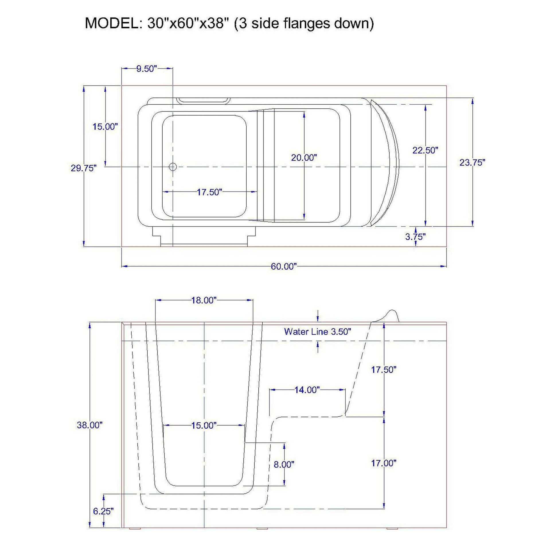 Mobility Bathworks 30"W x 60"L x 38"H Walk-In Left Hand Dual Jetted Tub - White
