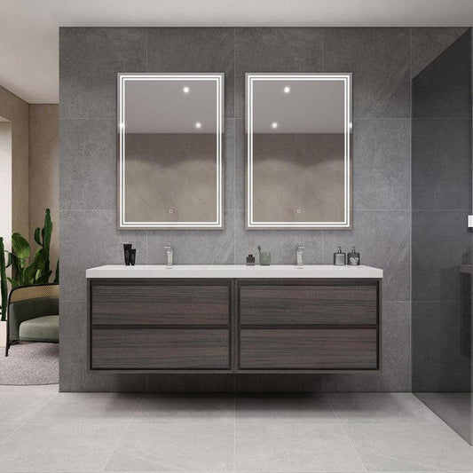 Moreno Bath Sage 72" 3-Piece Dark Gray Oak Wall-Mounted Modern Vanity With Double Reinforced White Acrylic Sinks