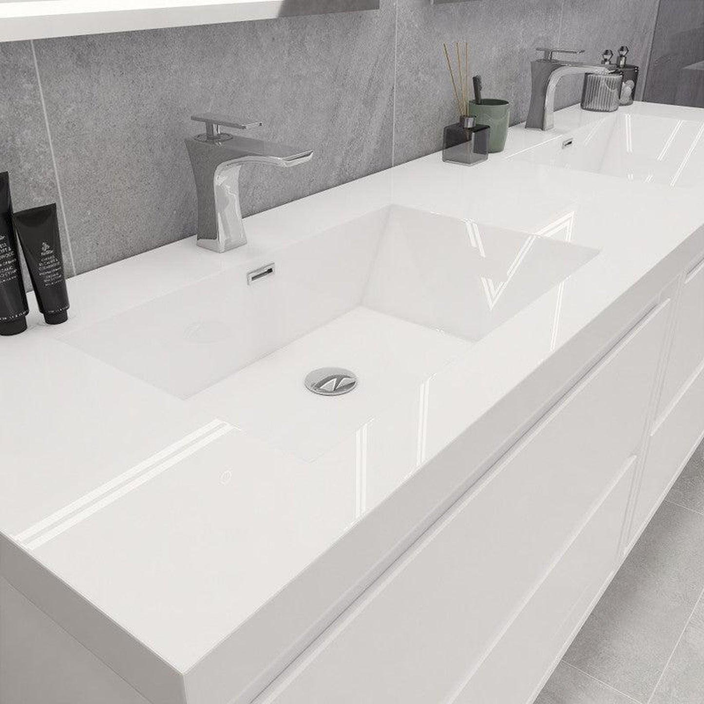 Moreno Bath Sage 72" 3-Piece High Gloss White Wall-Mounted Modern Vanity With Double Reinforced White Acrylic Sinks