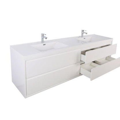 Moreno Bath Sage 72" 3-Piece High Gloss White Wall-Mounted Modern Vanity With Double Reinforced White Acrylic Sinks