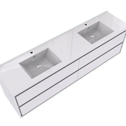 Moreno Bath Sage 72" 3-Piece High Gloss White Wall-Mounted Modern Vanity With Double Reinforced White Acrylic Sinks