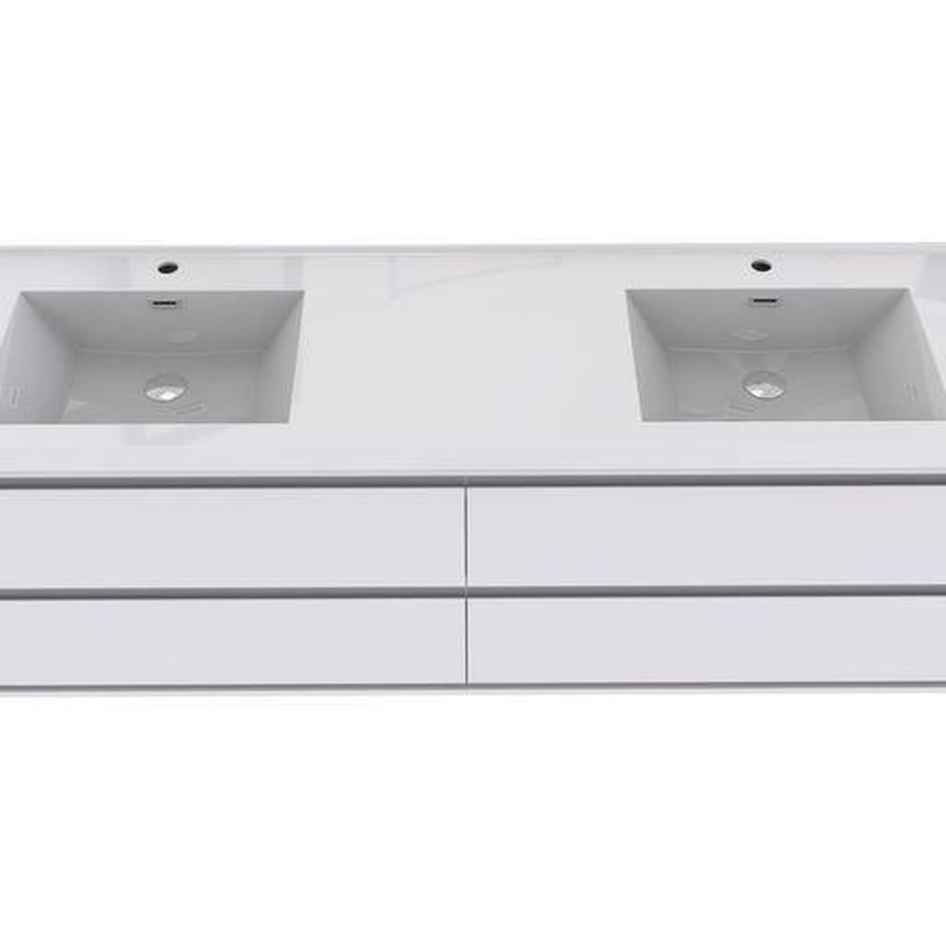 Moreno Bath Sage 72" 3-Piece High Gloss White Wall-Mounted Modern Vanity With Double Reinforced White Acrylic Sinks