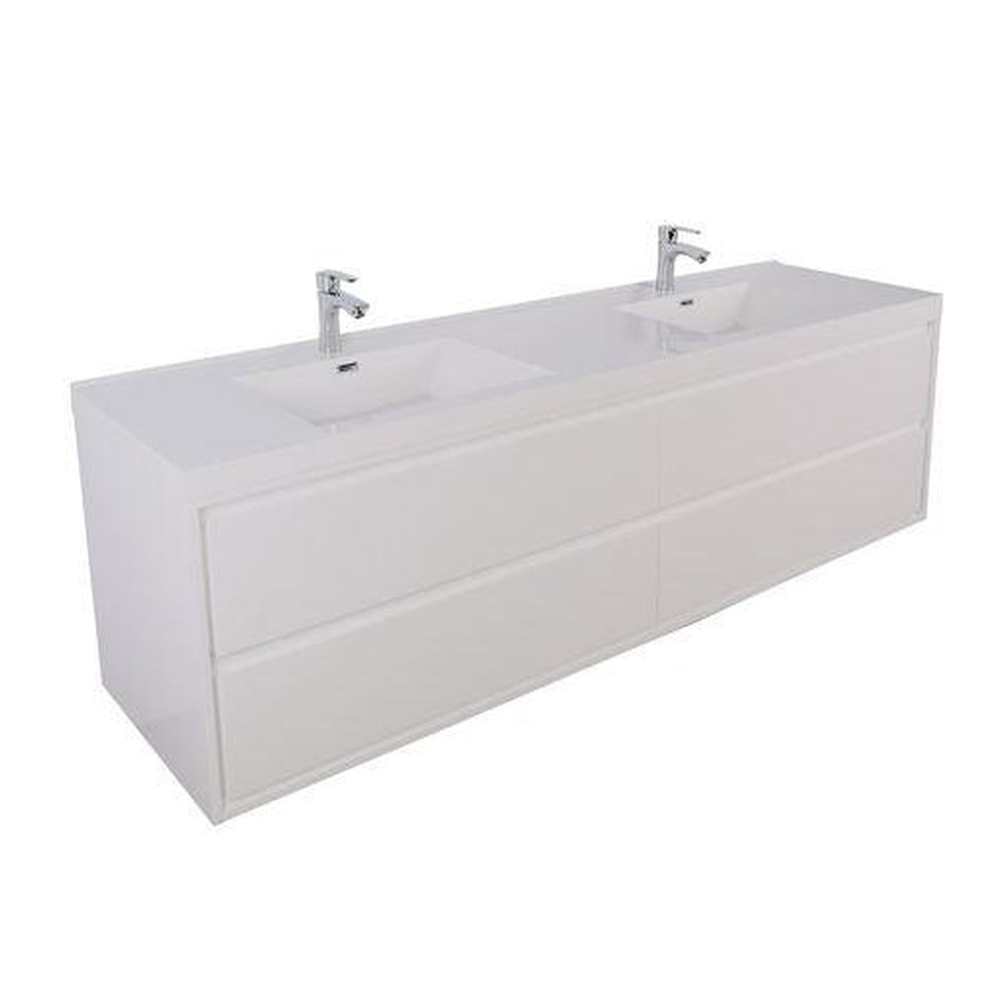 Moreno Bath Sage 72" 3-Piece High Gloss White Wall-Mounted Modern Vanity With Double Reinforced White Acrylic Sinks