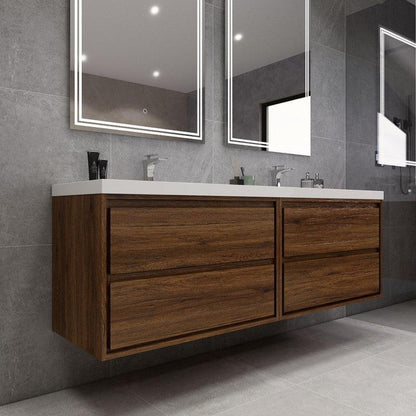 Moreno Bath Sage 72" 3-Piece Rosewood Wall-Mounted Modern Vanity With Double Reinforced White Acrylic Sinks