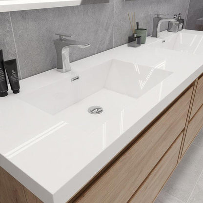 Moreno Bath Sage 72" 3-Piece White Oak Wall-Mounted Modern Vanity With Double Reinforced White Acrylic Sinks