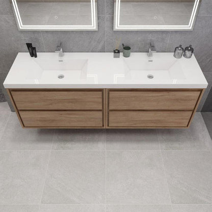 Moreno Bath Sage 72" 3-Piece White Oak Wall-Mounted Modern Vanity With Double Reinforced White Acrylic Sinks