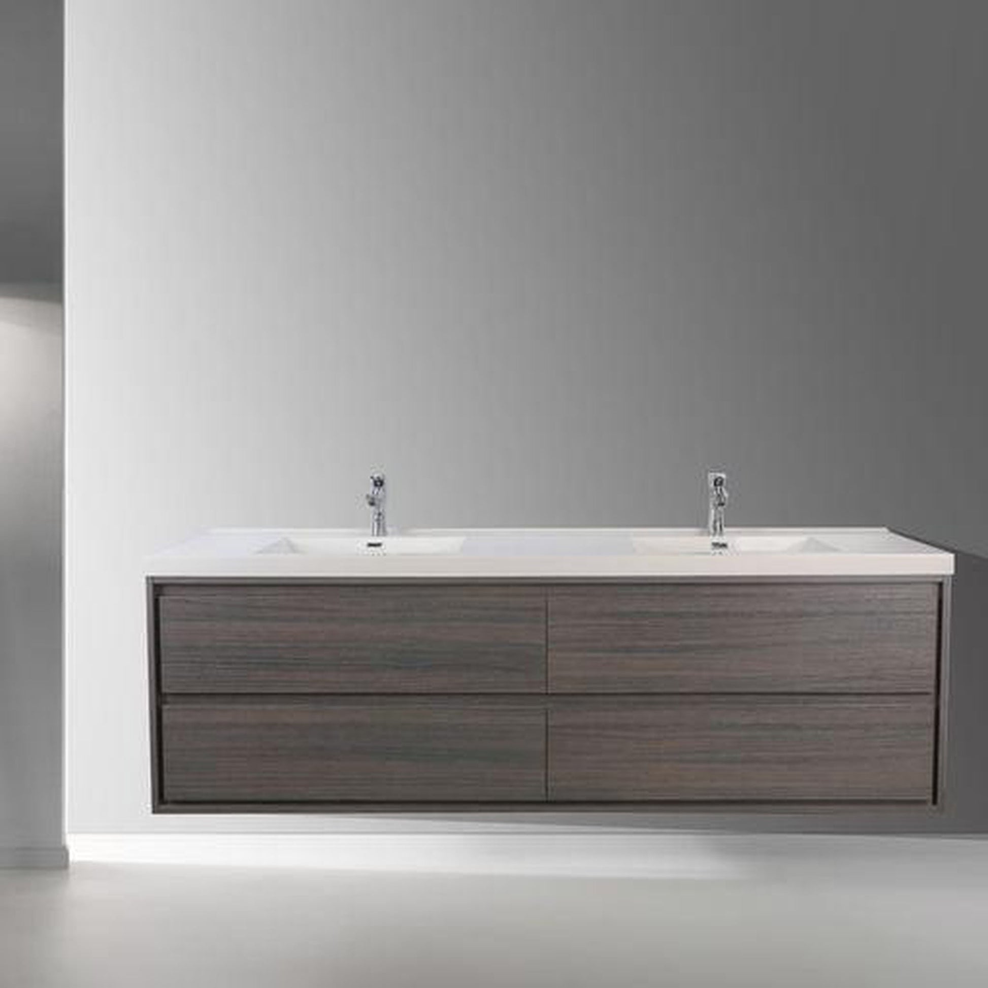 Moreno Bath Sage 72" Dark Gray Oak Wall-Mounted Modern Vanity With Double Reinforced White Acrylic Sinks
