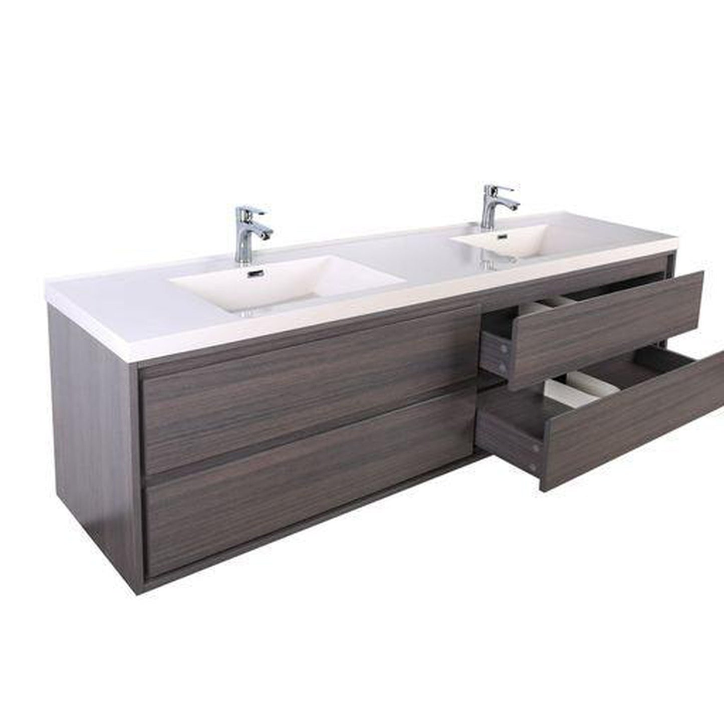 Moreno Bath Sage 72" Dark Gray Oak Wall-Mounted Modern Vanity With Double Reinforced White Acrylic Sinks