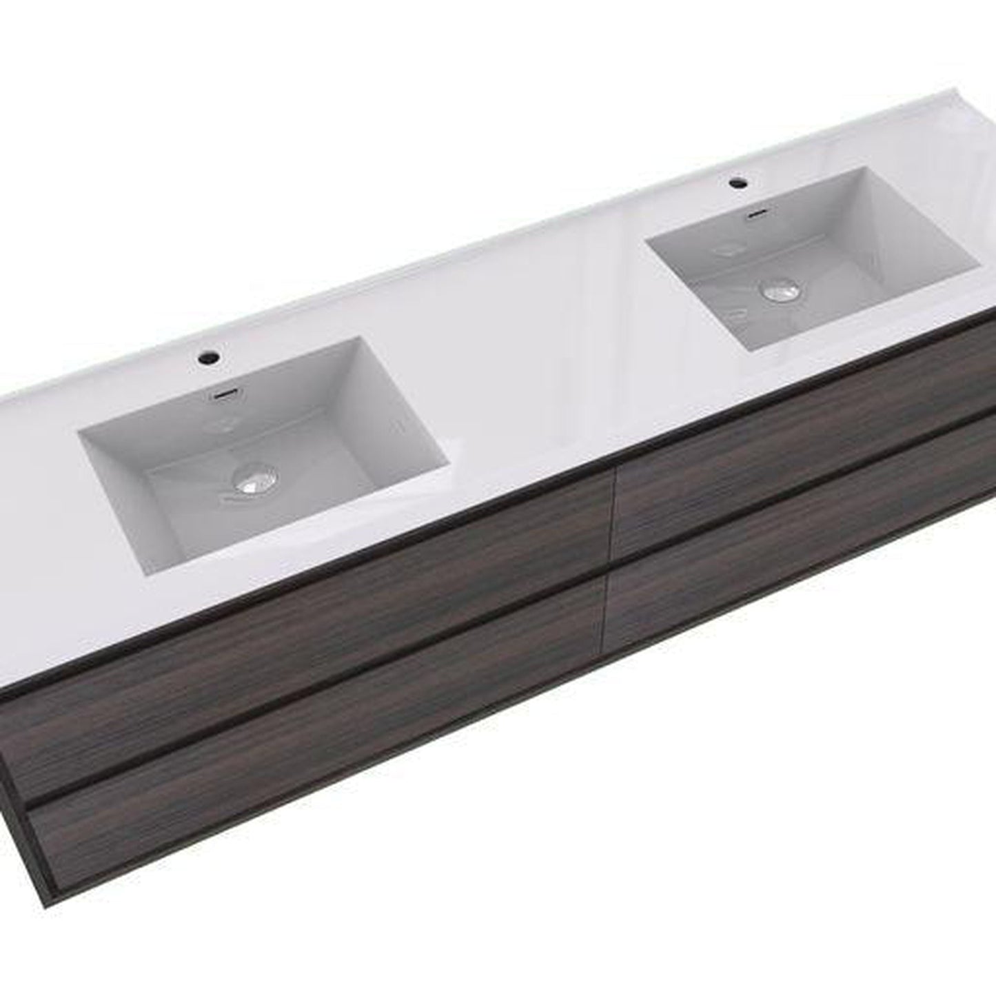 Moreno Bath Sage 72" Dark Gray Oak Wall-Mounted Modern Vanity With Double Reinforced White Acrylic Sinks