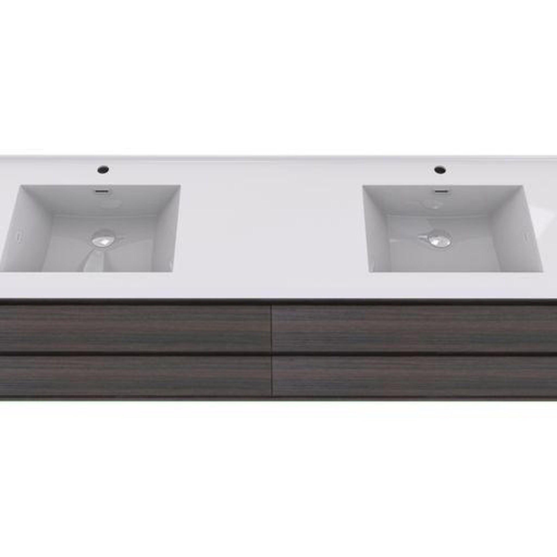Moreno Bath Sage 72" Dark Gray Oak Wall-Mounted Modern Vanity With Double Reinforced White Acrylic Sinks