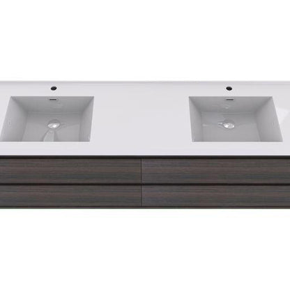 Moreno Bath Sage 72" Dark Gray Oak Wall-Mounted Modern Vanity With Double Reinforced White Acrylic Sinks