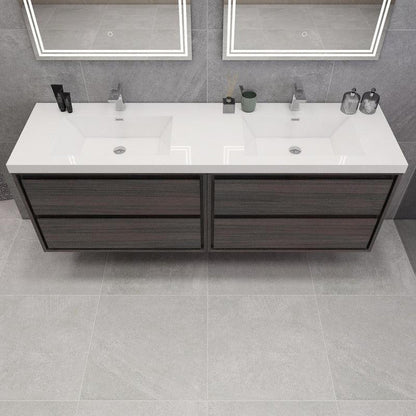 Moreno Bath Sage 72" Dark Gray Oak Wall-Mounted Modern Vanity With Double Reinforced White Acrylic Sinks
