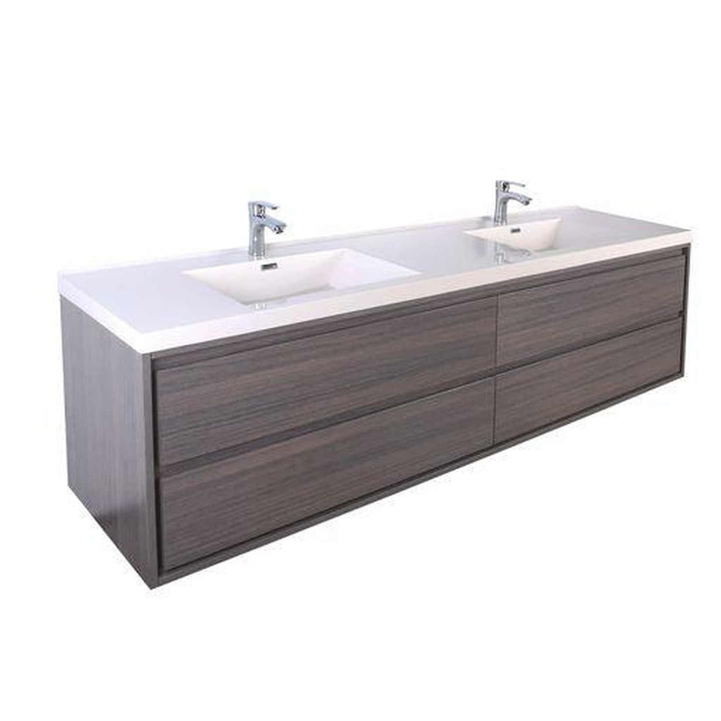 Moreno Bath Sage 72" Dark Gray Oak Wall-Mounted Modern Vanity With Double Reinforced White Acrylic Sinks
