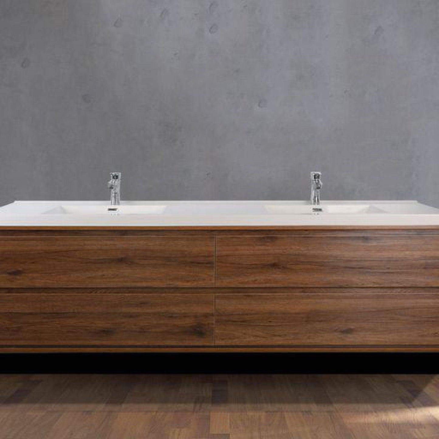 Moreno Bath Sage 72" Rosewood Wall-Mounted Modern Vanity With Double Reinforced White Acrylic Sinks