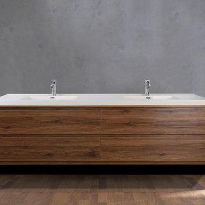 Moreno Bath Sage 72" Rosewood Wall-Mounted Modern Vanity With Double Reinforced White Acrylic Sinks