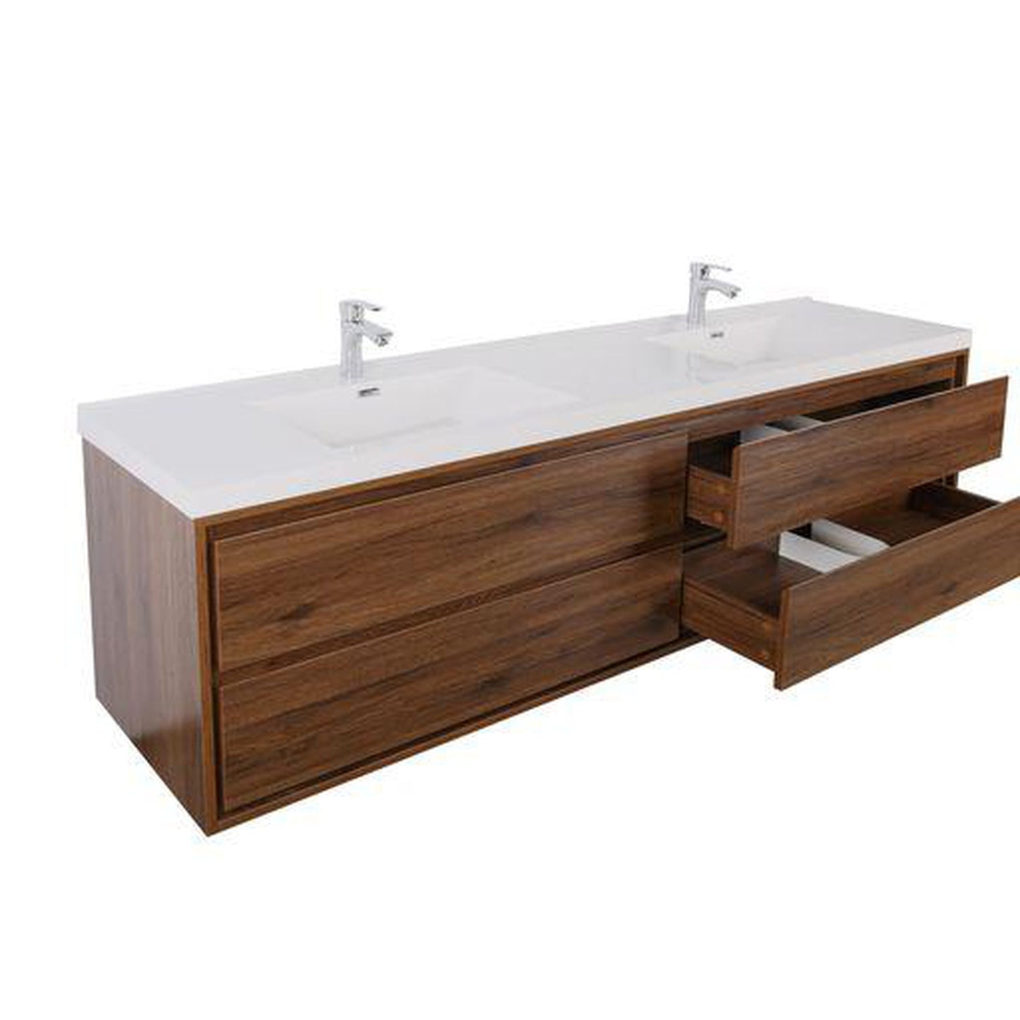 Moreno Bath Sage 72" Rosewood Wall-Mounted Modern Vanity With Double Reinforced White Acrylic Sinks