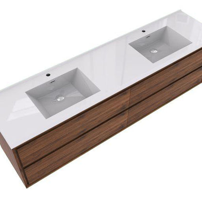 Moreno Bath Sage 72" Rosewood Wall-Mounted Modern Vanity With Double Reinforced White Acrylic Sinks