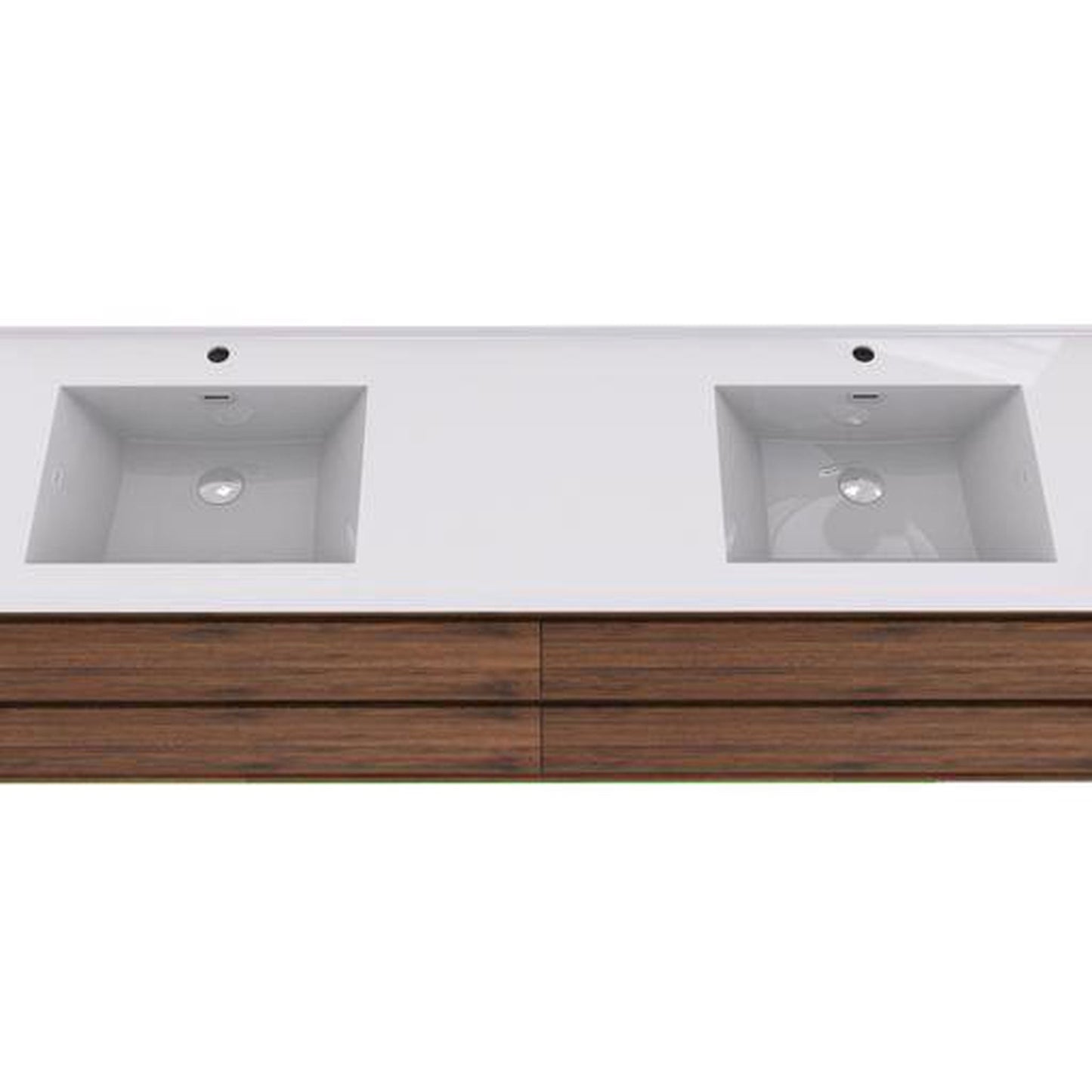 Moreno Bath Sage 72" Rosewood Wall-Mounted Modern Vanity With Double Reinforced White Acrylic Sinks