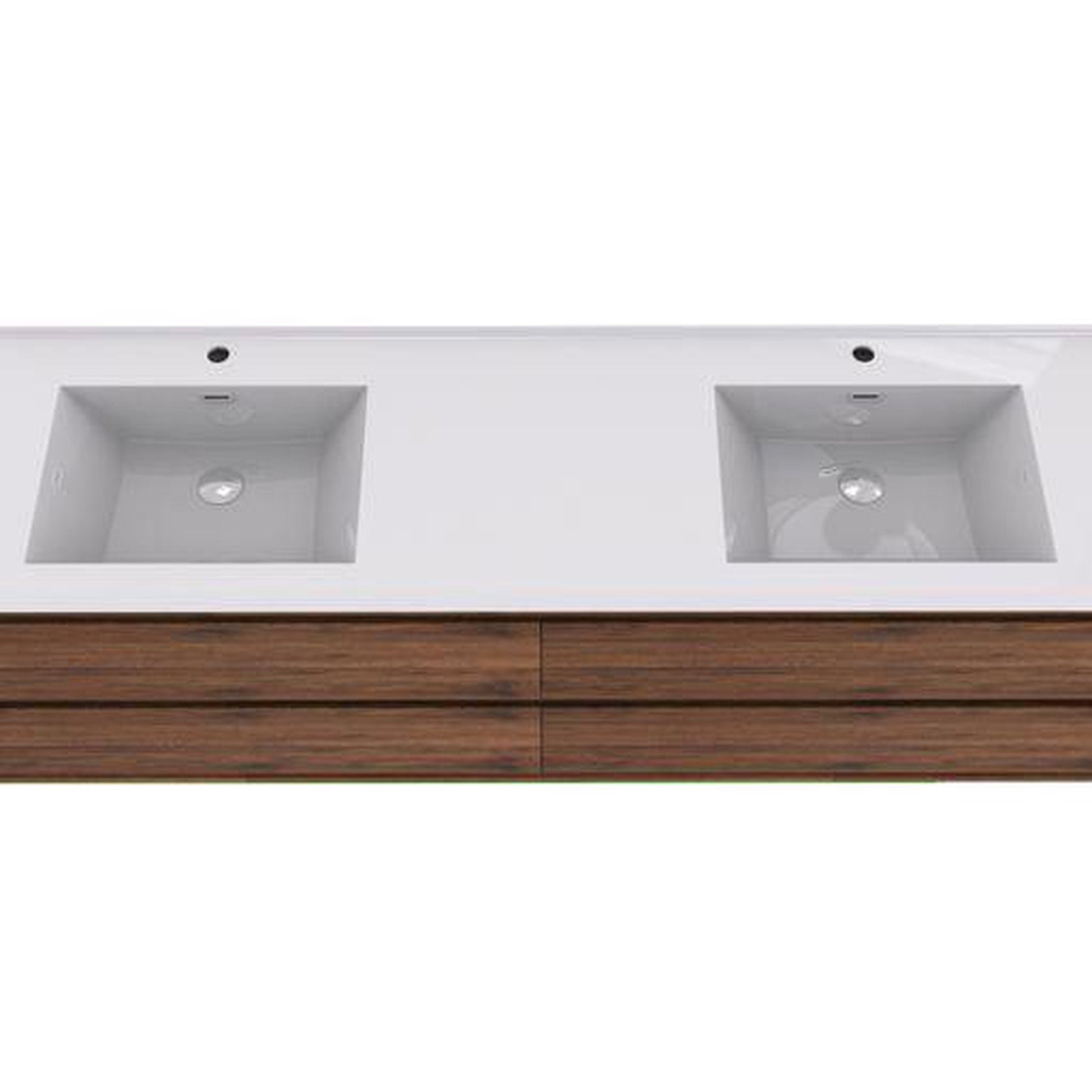 Moreno Bath Sage 72" Rosewood Wall-Mounted Modern Vanity With Double Reinforced White Acrylic Sinks