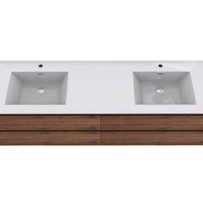 Moreno Bath Sage 72" Rosewood Wall-Mounted Modern Vanity With Double Reinforced White Acrylic Sinks