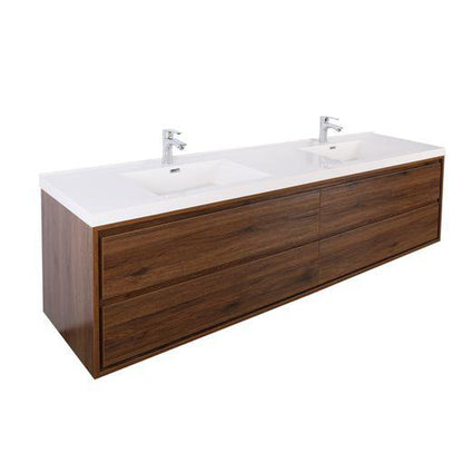 Moreno Bath Sage 72" Rosewood Wall-Mounted Modern Vanity With Double Reinforced White Acrylic Sinks