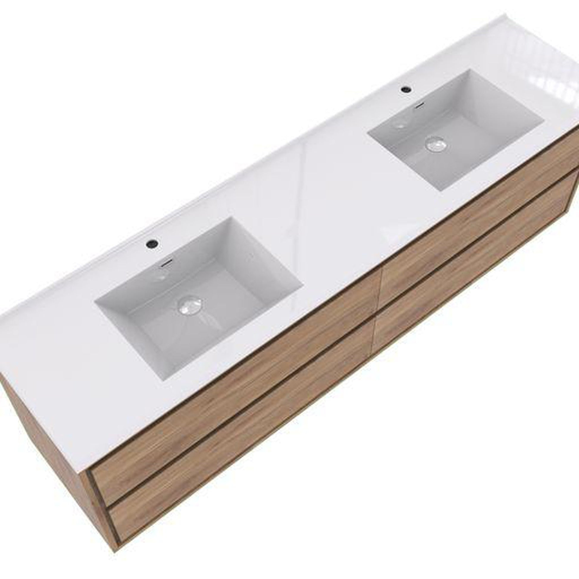 Moreno Bath Sage 72" White Oak Wall-Mounted Modern Vanity With Double Reinforced White Acrylic Sinks