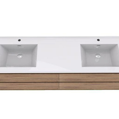 Moreno Bath Sage 72" White Oak Wall-Mounted Modern Vanity With Double Reinforced White Acrylic Sinks