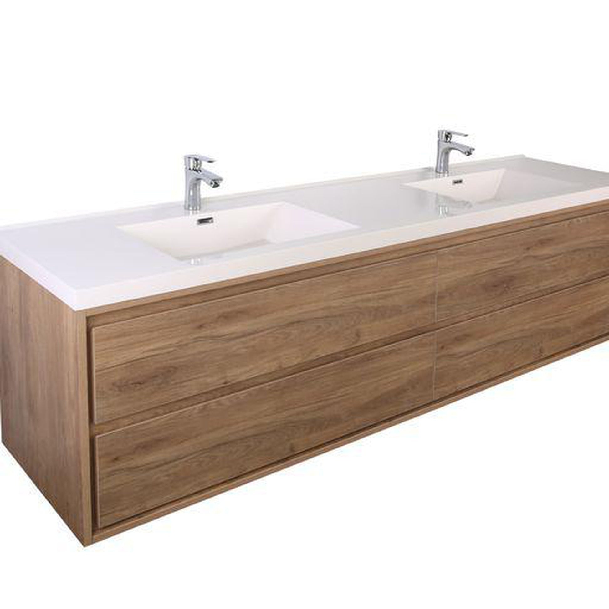 Moreno Bath Sage 72" White Oak Wall-Mounted Modern Vanity With Double Reinforced White Acrylic Sinks