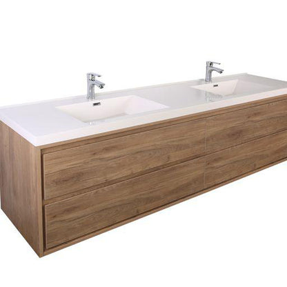 Moreno Bath Sage 72" White Oak Wall-Mounted Modern Vanity With Double Reinforced White Acrylic Sinks