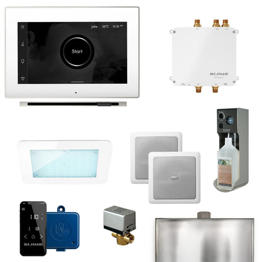 MrSteam Bliss Linear 22" Programmable Steam Generator Control Kit With iSteamX Control and Linear Steamhead in White Polished Nickel