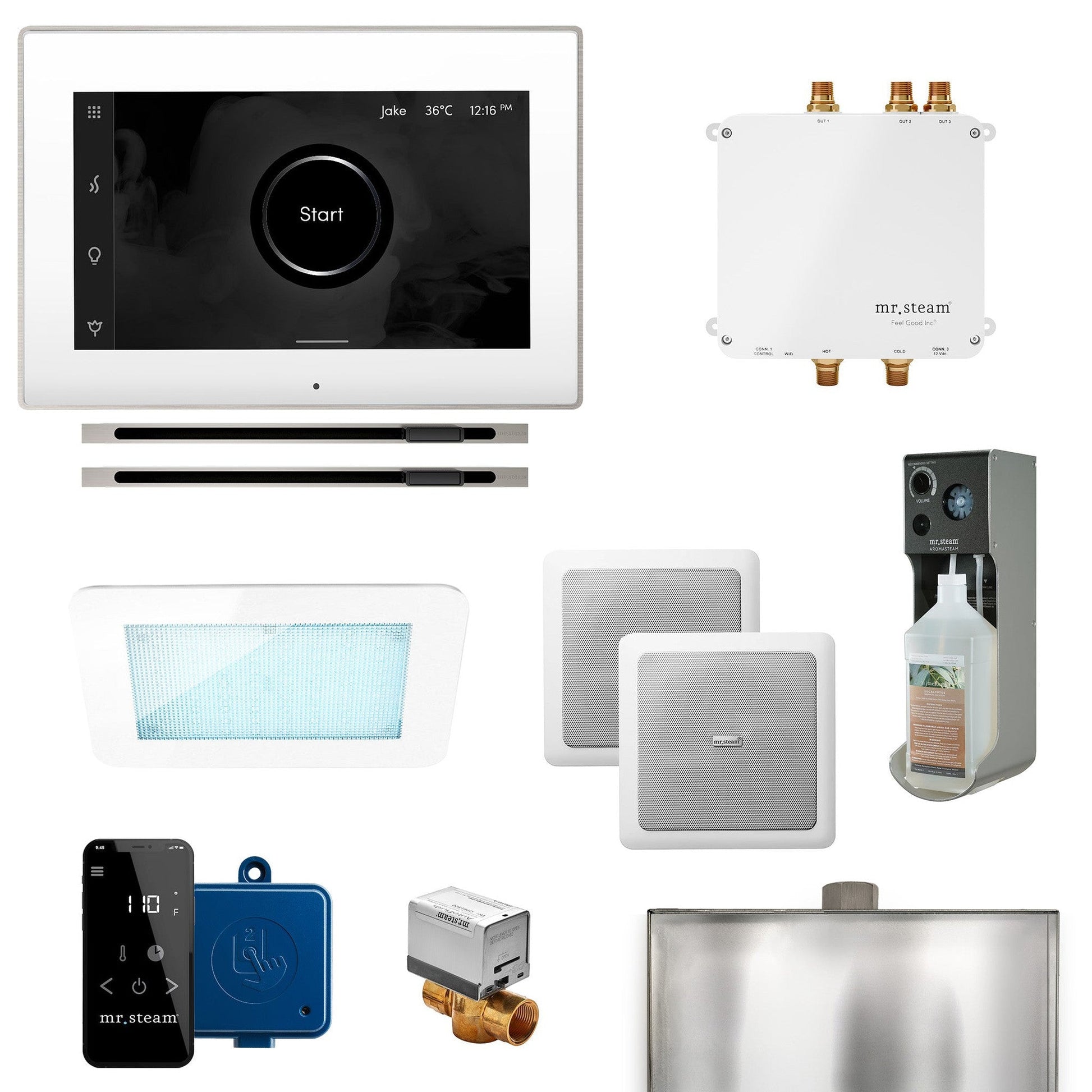 MrSteam Bliss Max 24" Linear Programmable Steam Generator Control Kit With iSteamX Control and Linear Steamhead in White Brushed Nickel