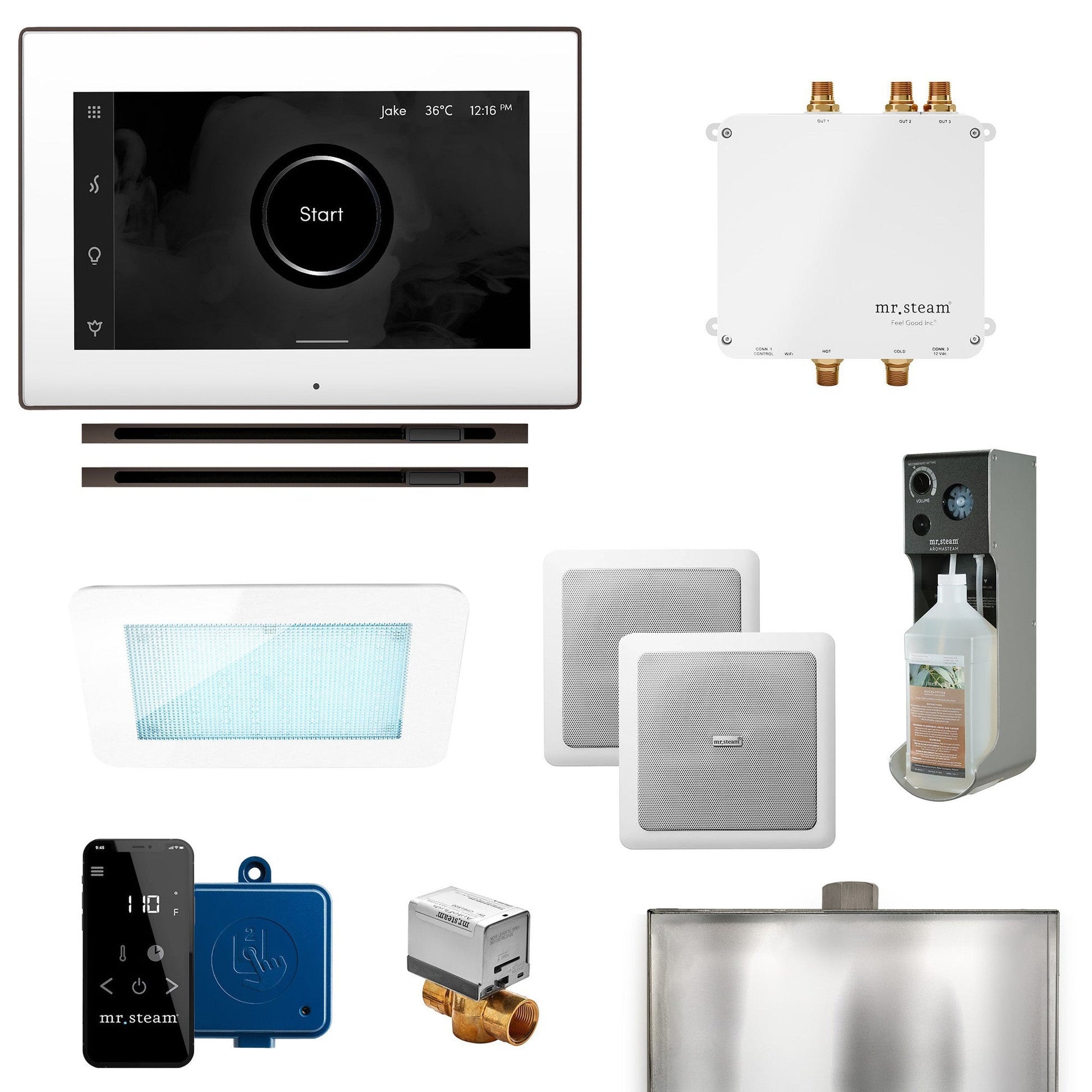 MrSteam Bliss Max 24" Linear Programmable Steam Generator Control Kit With iSteamX Control and Linear Steamhead in White Oil Rubbed Bronze