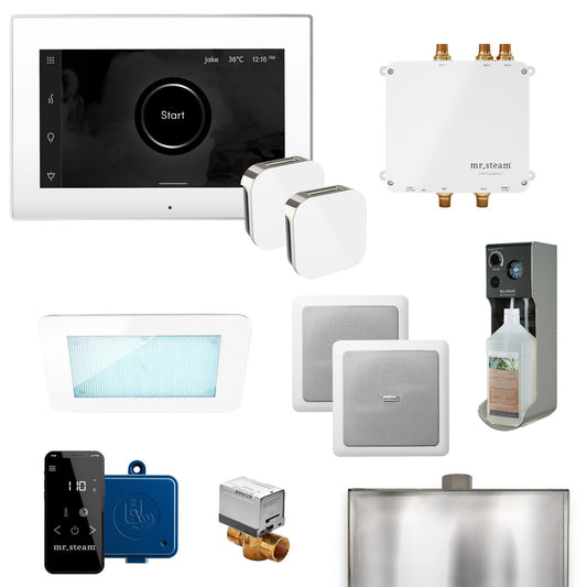 MrSteam Bliss Max 36" Programmable Steam Generator Control Kit With iSteamX Control and Aroma Glass Steamhead in White Polished Nickel