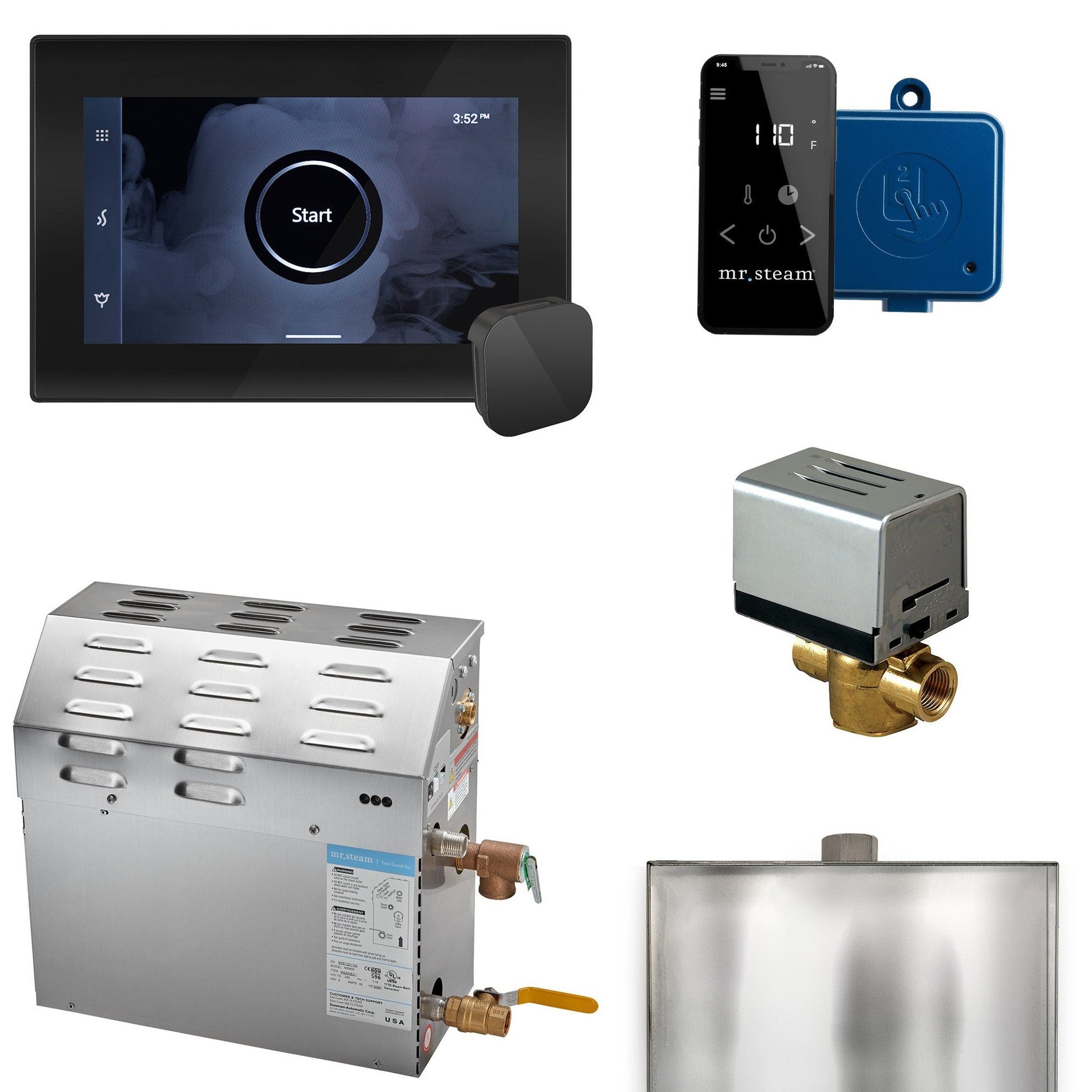MrSteam MS (XButler) 13" 5 kW (5000 W) Steam Shower Generator Package With iSteamX Control in Black Matte Black