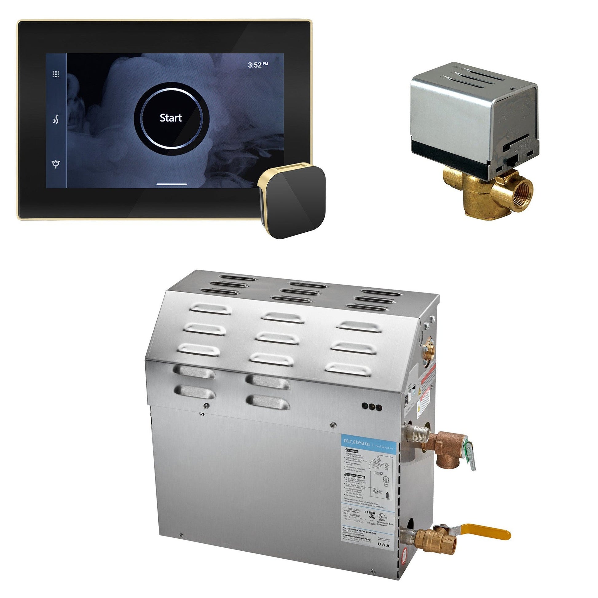 MrSteam MS (iSteamX) 24" 5 kW (5000 W) Steam Shower Generator Package with iSteamX Control in Black Satin Brass