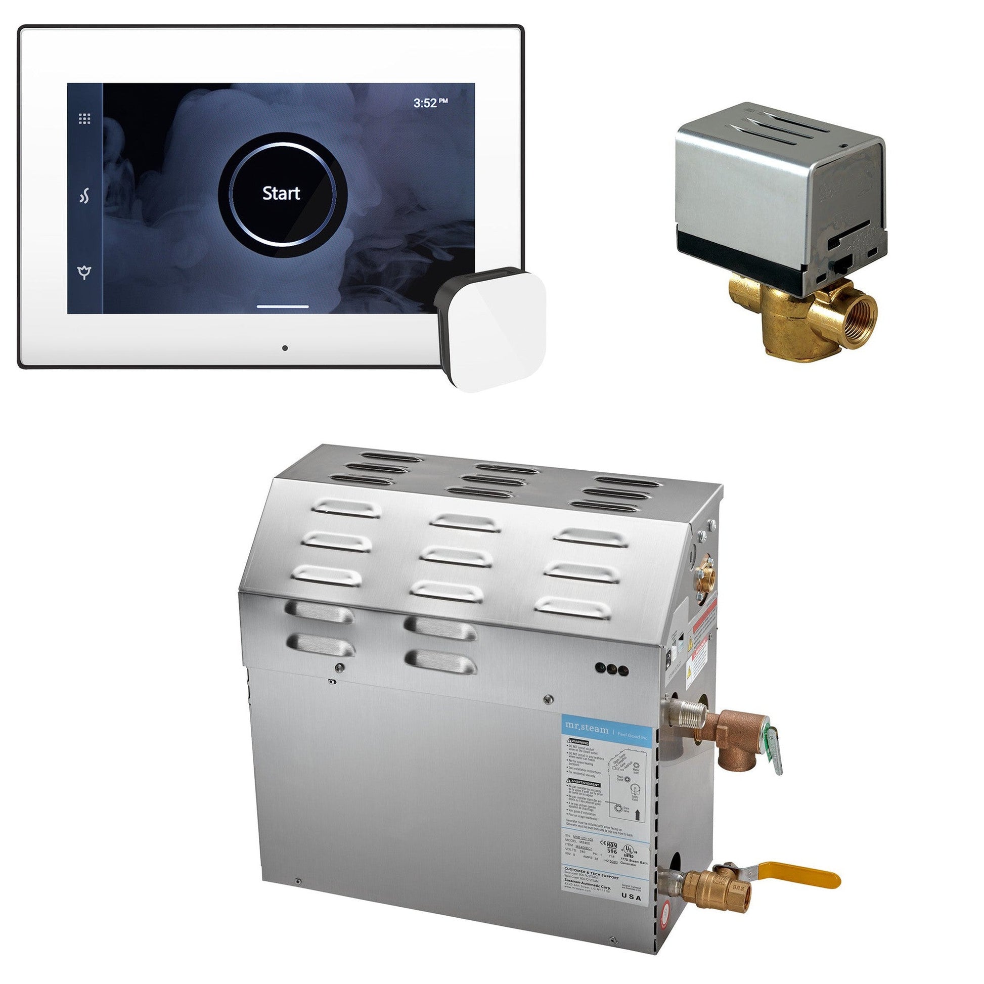 MrSteam MS (iSteamX) 24" 5 kW (5000 W) Steam Shower Generator Package with iSteamX Control in White Matte Black