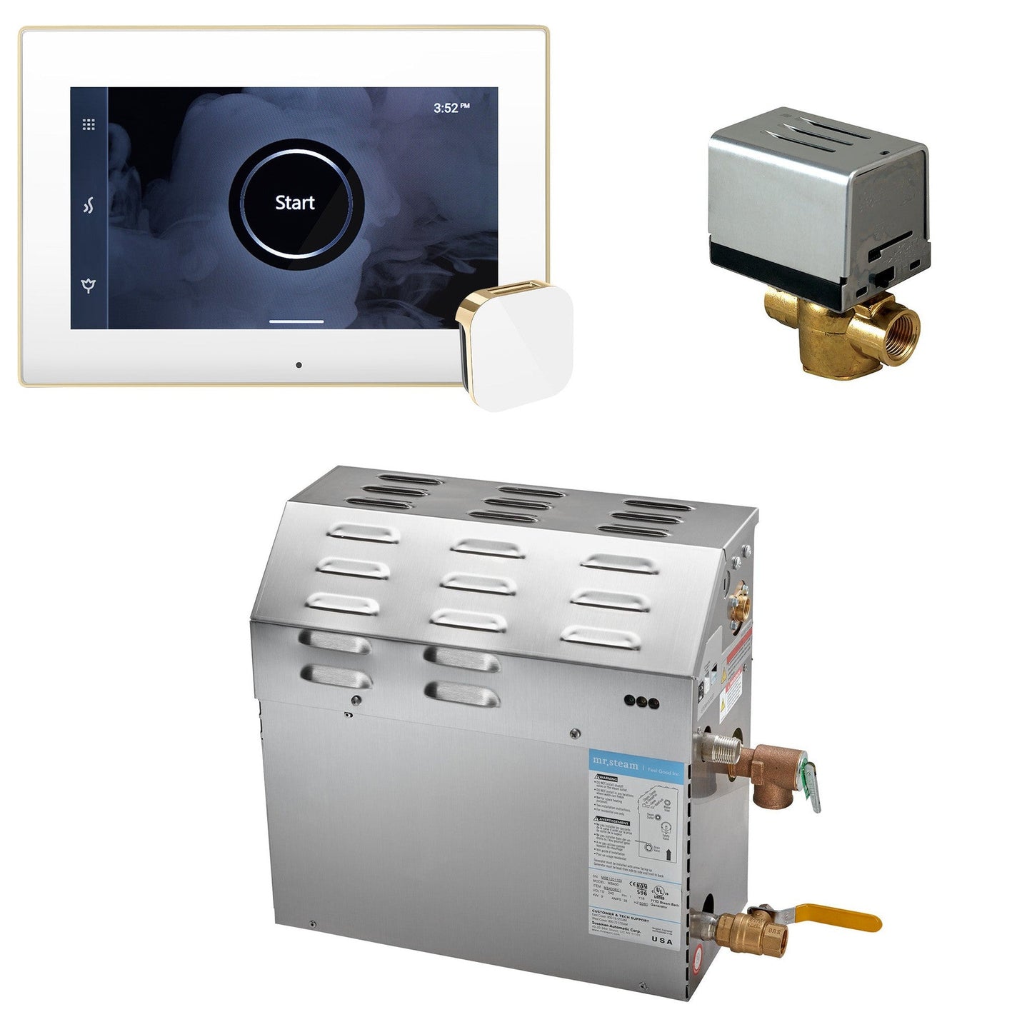 MrSteam MS (iSteamX) 24" 5 kW (5000 W) Steam Shower Generator Package with iSteamX Control in White Polished Brass
