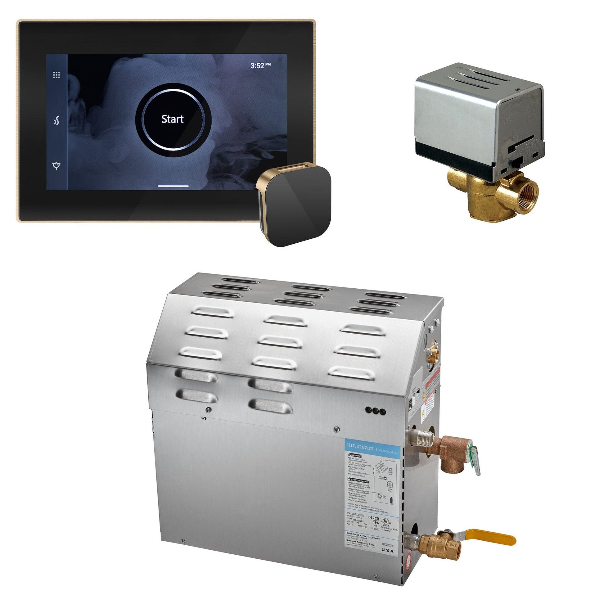 MrSteam MS (iSteamX) 24" 7.5 kW (7500 W) Steam Shower Generator Package with iSteamX Control in Black Brushed Bronze