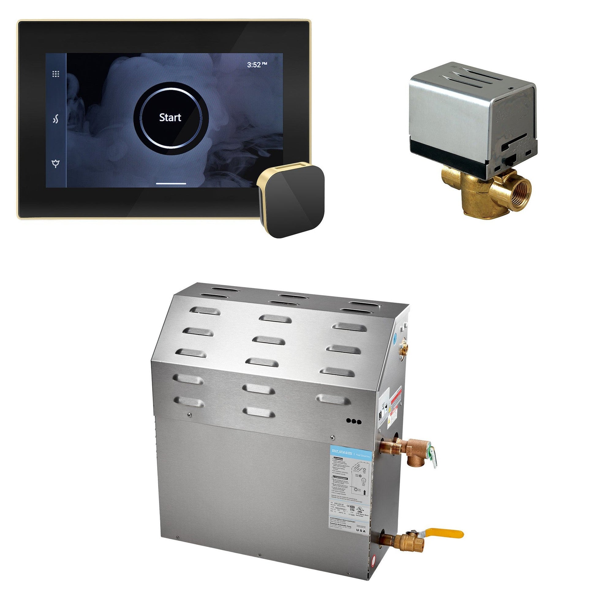 MrSteam Super (iSteamX) 23" 12 kW (12000 W) Steam Shower Generator Package with iSteamX Control in Black Satin Brass