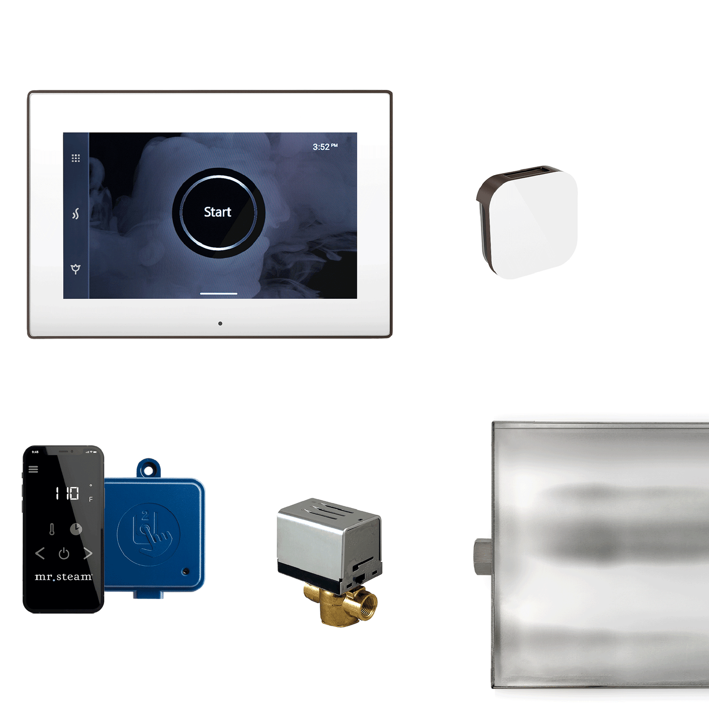 MrSteam XButler 13" Steam Shower Control Package with iSteamX Control and Aroma Glass SteamHead in White Oil Rubbed Bronze