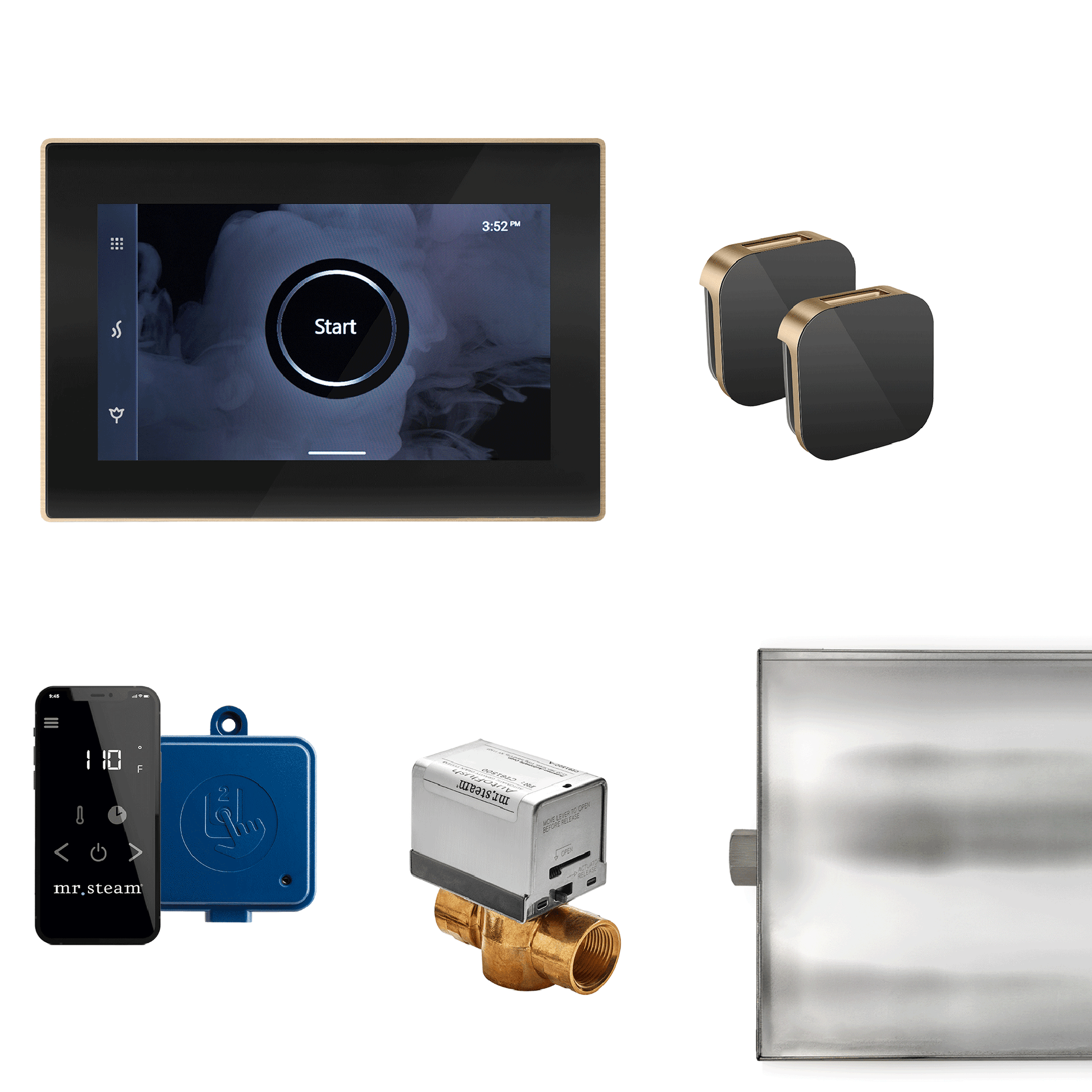 MrSteam XButler Max 32" Steam Shower Control Package with iSteamX Control and Aroma Glass SteamHead in Black Brushed Bronze
