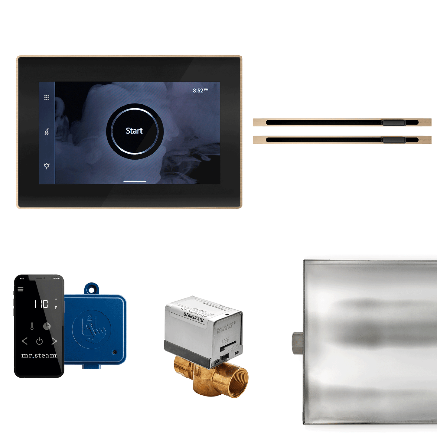 MrSteam XButler Max Linear 12" Steam Shower Control Package with iSteamX Control and Linear SteamHead in Black Brushed Bronze