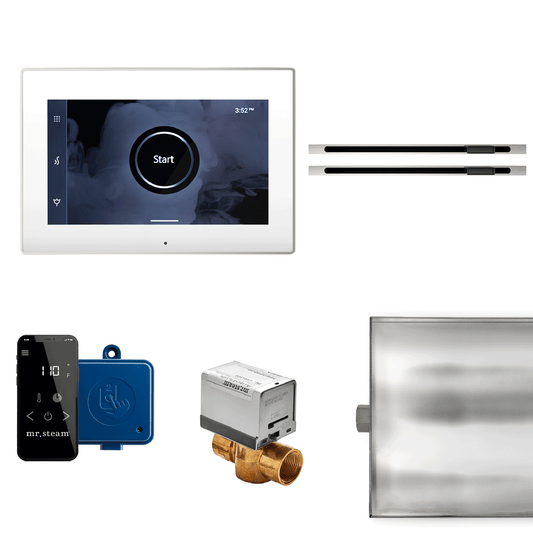 MrSteam XButler Max Linear 12" Steam Shower Control Package with iSteamX Control and Linear SteamHead in White Polished Nickel