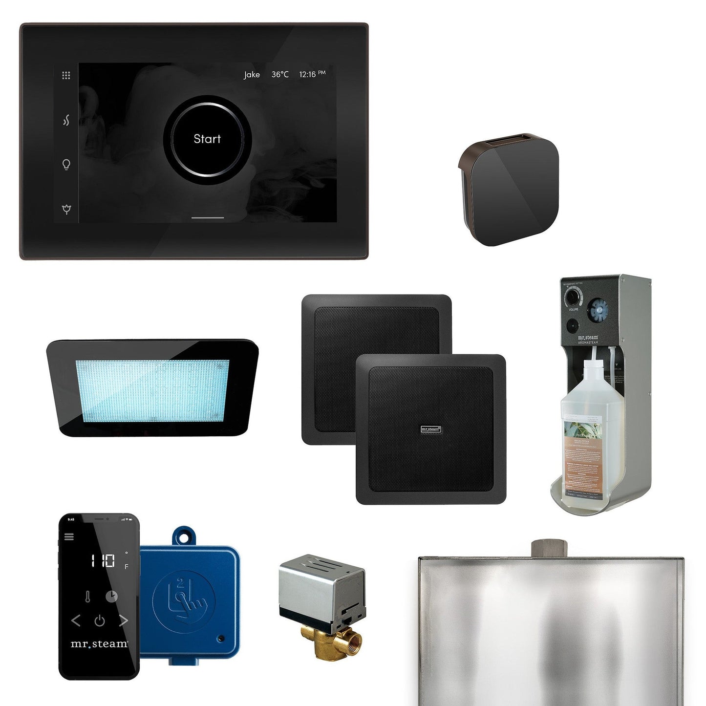 MrSteam XDream 22" Programmable Steam Generator Control Kit With iSteamX Control and Aroma Glass Steamhead in Black Oil Rubbed Bronze