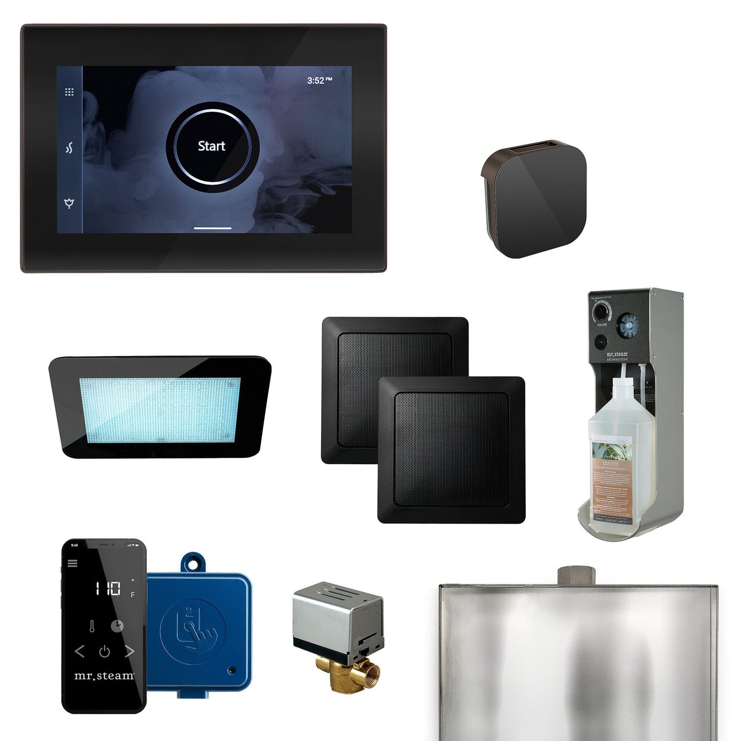 MrSteam XDream 22" Steam Shower Control Package with iSteamX Control and Aroma Glass SteamHead in Black Oil Rubbed Bronze
