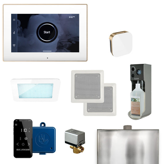 MrSteam XDream 22" Steam Shower Control Package with iSteamX Control and Aroma Glass SteamHead in White Brushed Bronze