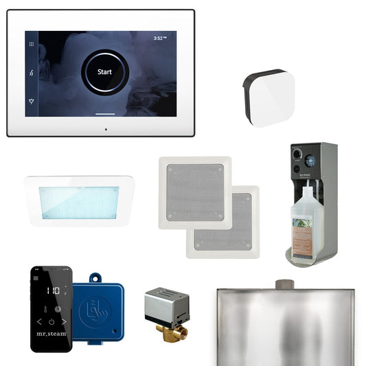 MrSteam XDream 22" Steam Shower Control Package with iSteamX Control and Aroma Glass SteamHead in White Matte Black