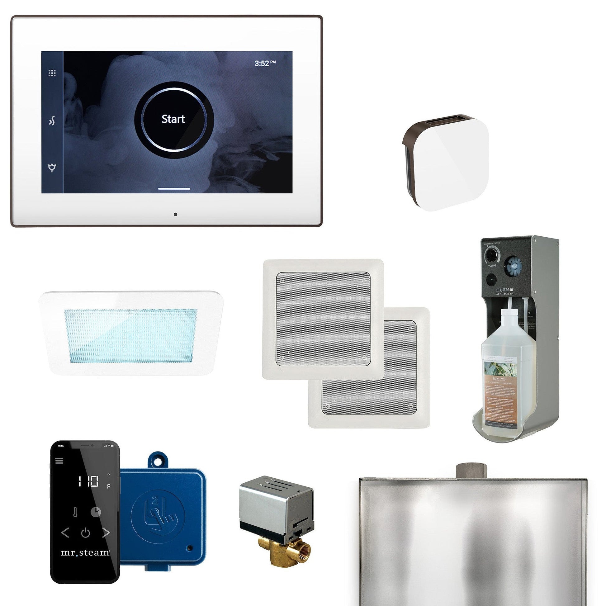 MrSteam XDream 22" Steam Shower Control Package with iSteamX Control and Aroma Glass SteamHead in White Oil Rubbed Bronze