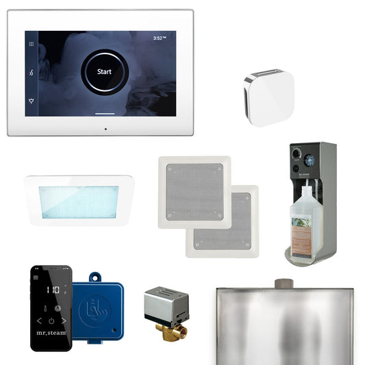 MrSteam XDream 22" Steam Shower Control Package with iSteamX Control and Aroma Glass SteamHead in White Polished Chrome