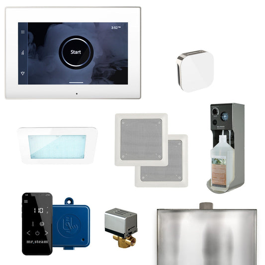 MrSteam XDream 22" Steam Shower Control Package with iSteamX Control and Aroma Glass SteamHead in White Polished Nickel